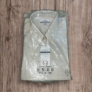 Enro Mens Micro Nailhead Dress Shirt Tall 18 35/36 Pima Cotton/Polyester Beige